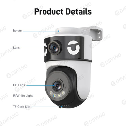 WiFi Dual Lens Dual Screen Camera 5K 10MP Waterproof AI Tracking O-kam Pro Outdoor Street CCTV Surveillance Cam