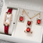 Synthetic Diamond Jewelry Set White Woman, Watch, Trendy Style, Gift for Girlfriend, Spine, Woman, 5 Pieces Per Set