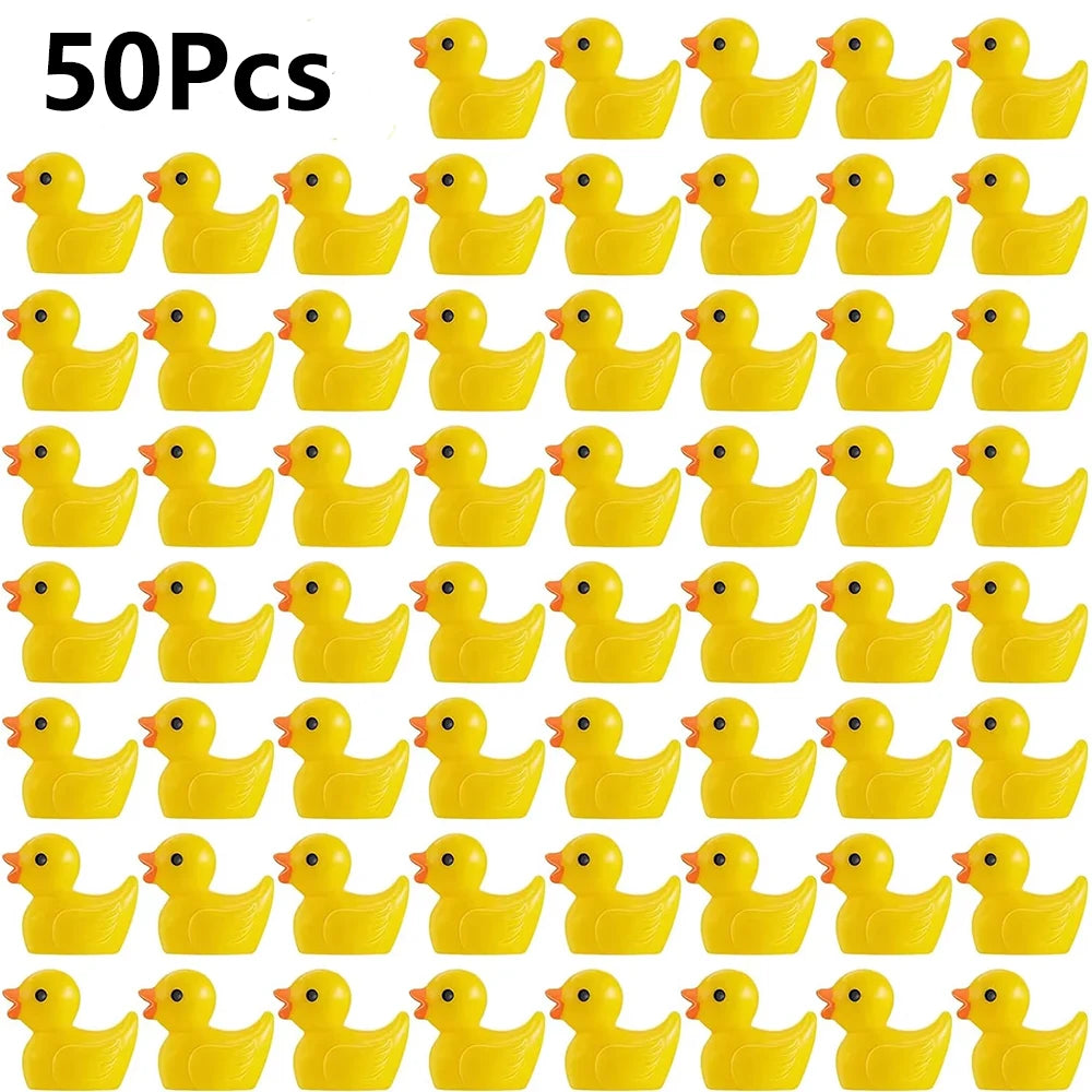 100/50Pcs Resin Mini Duck Miniature Figurines Ornaments Decor Yellow Animal Garden Crafts Tiny Duck Landscape Plants Fairy