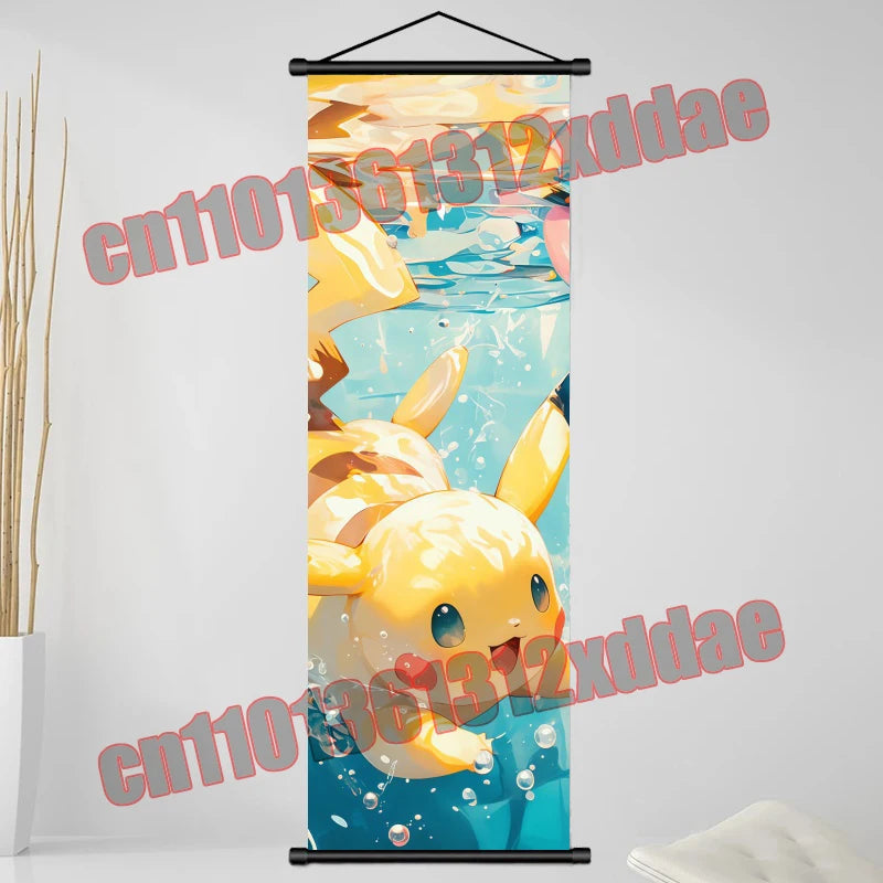 Pokemon Anime, Bulbasaur, Charizard, Eevee, Pikachu, Print Art White Canvas Scroll Painting Modern Room Decor Wall Art Painting