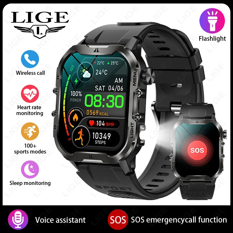 2026 AI Głos Mężczyźni Smartwatch Wojskowy Monitor Zdrowia Bezprzewodowe Połączenia Fitness Wodoodporny Sportowy Smartwatch dla Telefonów z iOS i Androidem