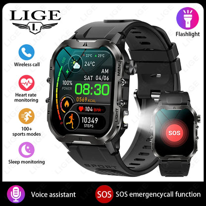 2026 AI Głos Mężczyźni Smartwatch Wojskowy Monitor Zdrowia Bezprzewodowe Połączenia Fitness Wodoodporny Sportowy Smartwatch dla Telefonów z iOS i Androidem