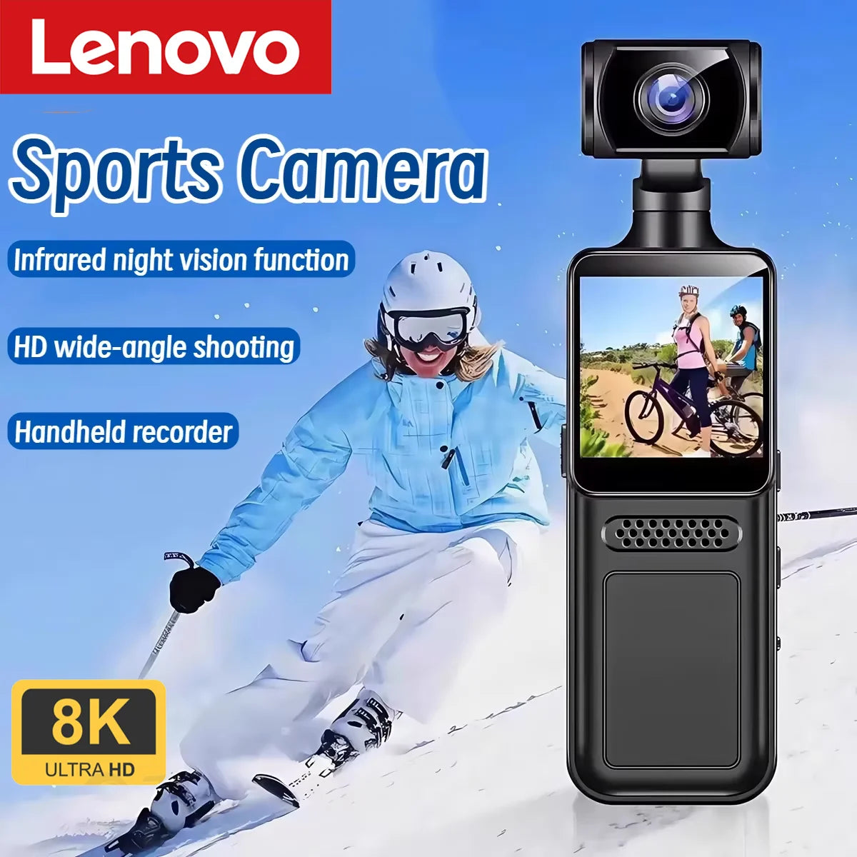 Lenovo 8K HD Handheld Pocket Camera 180 ° Rotating Mini Portable Camera Wearable Night Vision Outdoor Sports Camera 2026 New