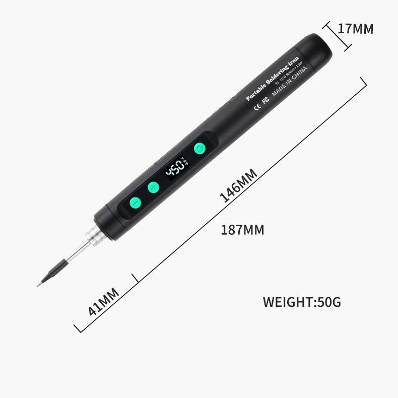 New Cordless USB Soldering Iron 1100mAh Rechargeable Digital Display Adjustable Temperature Portable Welding Iron Kit with 3 Tip