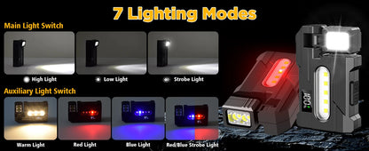 COB+XPE Dual Light Flashlight, 1200LM Adjustable Head with Magne t& Clip,USB Rechargeable Mini Work Light for Camping Hiking EDC