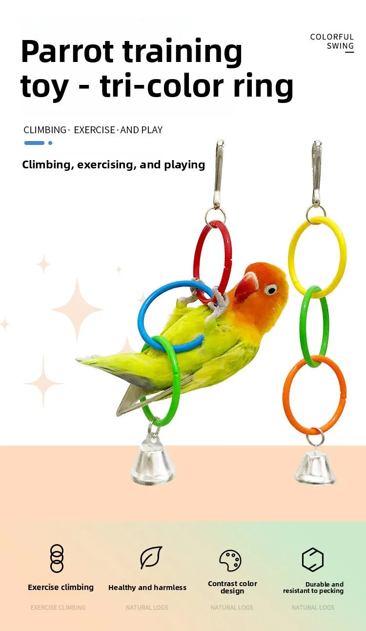 Parrot Swing Toy Bird Cage Toys with Bell Sound Colorful Climbing Ring for Lovebirds Color Ring Grinder Nibble Bird Toy Cage