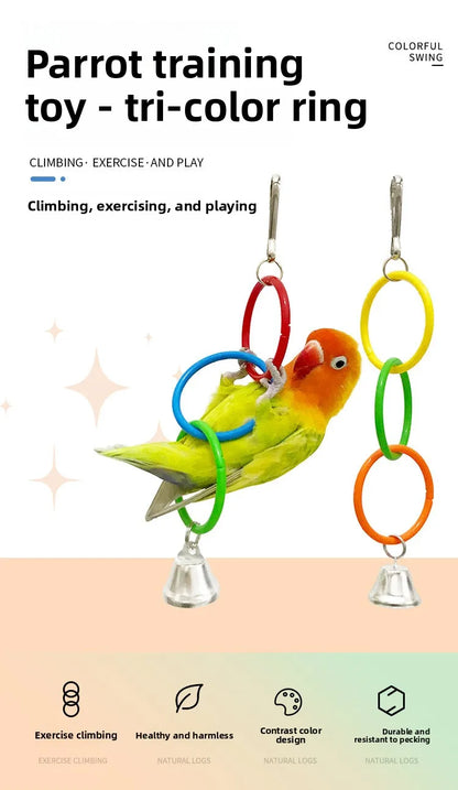 Parrot Swing Toy Bird Cage Toys with Bell Sound Colorful Climbing Ring for Lovebirds Color Ring Grinder Nibble Bird Toy Cage