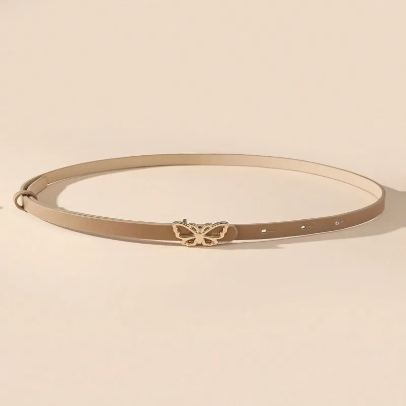 A small waist belt with a butterfly buckle, suitable for dresses, shirts and jeans. It's a new summer style that cinches the wai