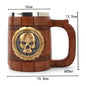 Viking Wood Style Beer Mug, Simulated Wooden Barrel Double Wall Metal Insulated Cup, 1Pc Bar Drinking Mug