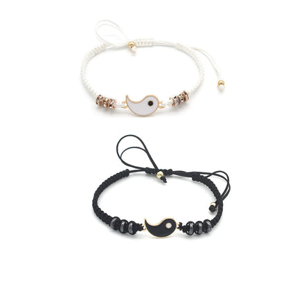 Couple Bracelets Rings Yin Yang Tai Chi Alloy Pendant Adjustable Braid Chain Necklace Matching Lover Bracelet Necklace Earring