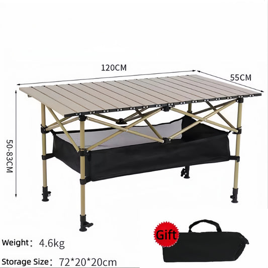 Height Adjustable Camping Table Tall Large Outdoor Folding Camping Table With Wide Base Anti-Sink Legs&Carry Bag For BBQ Beach