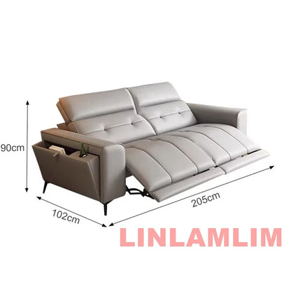 Modern Power Reclining Sofa with Adjustable Headrests – Genuine Leather Recliner Couch with USB, Side Storage and Cup Holders