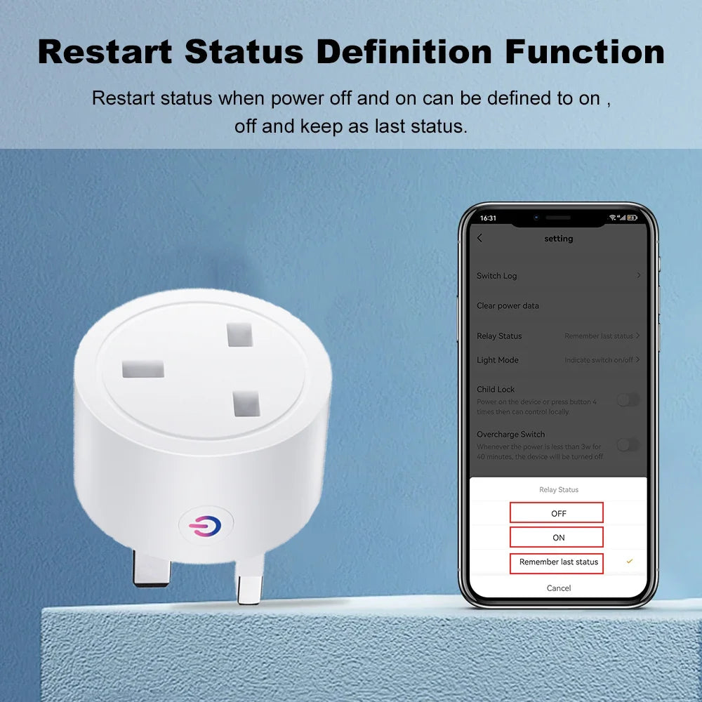 20A 16A UK Plug TUYA WIFI Smart Socket With Power Monitor Voice Control Timing Home Power Socket Works with Alexa Google Home