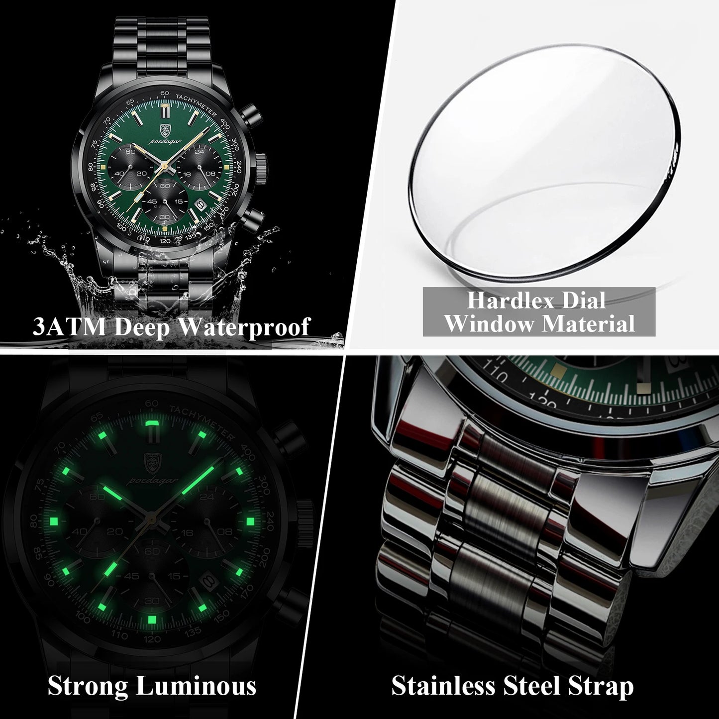 POEDAGAR Luxury Fashion Men Wristwatch Waterproof Luminous Chronograph Date Man Watch Stainless Steel Sport Quartz Men's Watches