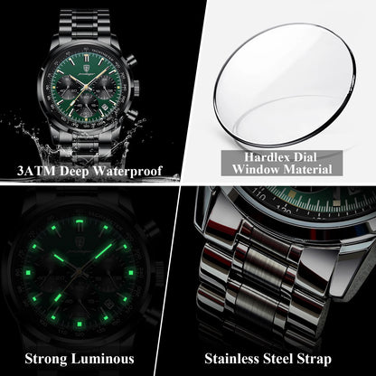 POEDAGAR Luxury Fashion Men Wristwatch Waterproof Luminous Chronograph Date Man Watch Stainless Steel Sport Quartz Men's Watches
