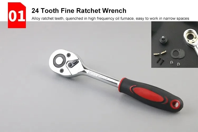 46Pcs Car Repair Tool Set, 1/4-Inch Drive Ratchet Wrench Kit, Metric Socket & Bit Set,Auto Maintenance Tools,for Car Maintenance