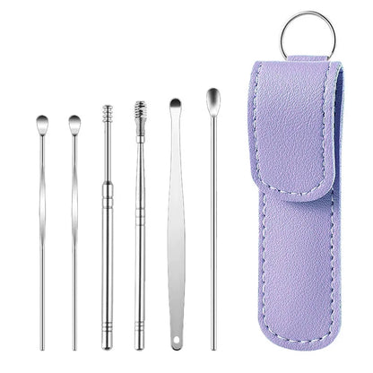 6Pcs/Set Stainless Steel Ear Cleaner Portable Ear Spoons Spiral Earwax Cleaning Removal Tools Reusable Earpick Beauty Accessory