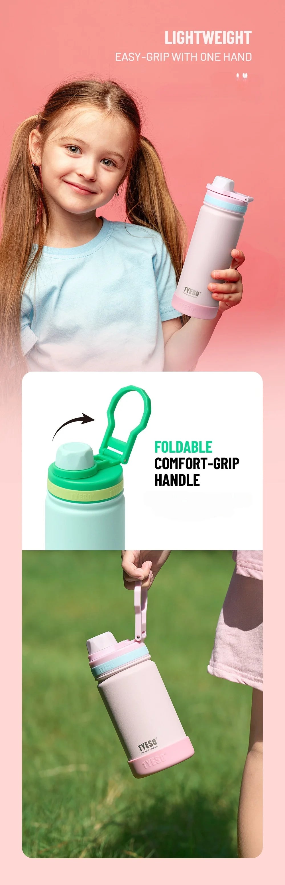 Tyeso 600ml Sports Kettle Portable Water Cup with Non-slip Silicone Cover Leakproof Lightweight for Cold Drink with Coffee Stick