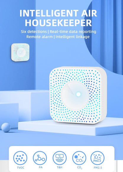 Tuya ZigBee/WiFi Air Quality Detector PM2.5 Formaldehyde VOC CO2 Temperature Humidity 6in1 Smart Air Box Sensor Via Alexa Google