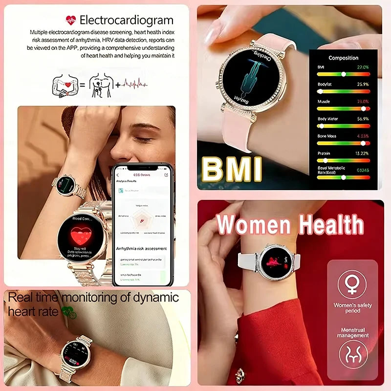 Smartwatch zdrowotny klasy pielęgniarskiej dla kobiet z ekranem AMOLED HD, wodoodpornością IP68, ciśnieniem krwi, połączeniami BT – modny zegarek dla kobiet