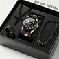Four piece fashionable men's watch set, business casual men's bracelet, cross necklace, luxury watch