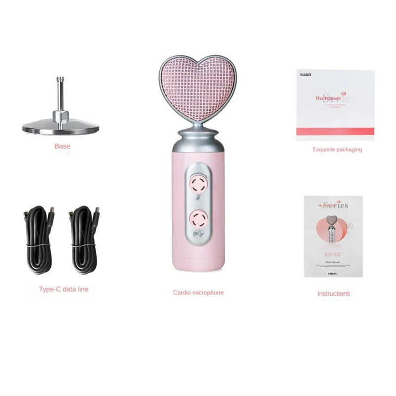 USB Gaming Condenser Mic Pink Heart Design, One-Click Mute Gain Control Plug & Play for PC Streamers Gamers and Video Creators