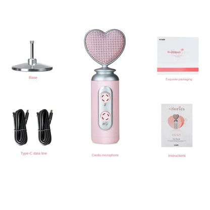 USB Gaming Condenser Mic Pink Heart Design, One-Click Mute Gain Control Plug & Play for PC Streamers Gamers and Video Creators