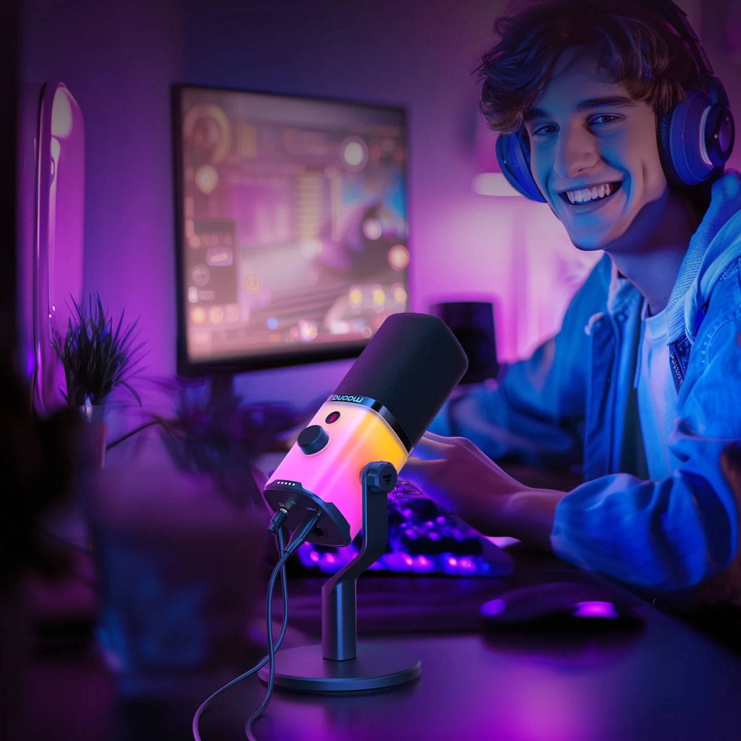 MAONO USB/XLR Gaming Microphone for PC PD100X Dynamic Microphone Noise Reduction Headphone Jack RGB for Streaming Podcasting