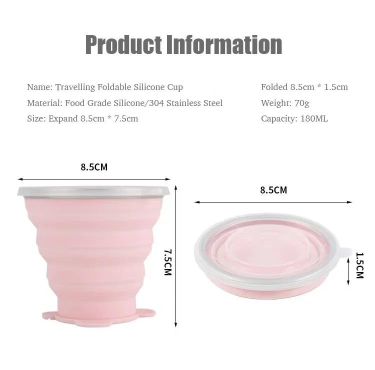 270ML Portable Silicone Folding Water Cup Outdoor Heat Resistant Foldable Mug With Lid Collapsible Travel Drinking Cups