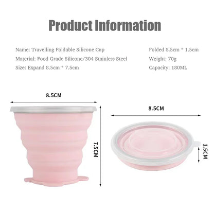 270ML Portable Silicone Folding Water Cup Outdoor Heat Resistant Foldable Mug With Lid Collapsible Travel Drinking Cups