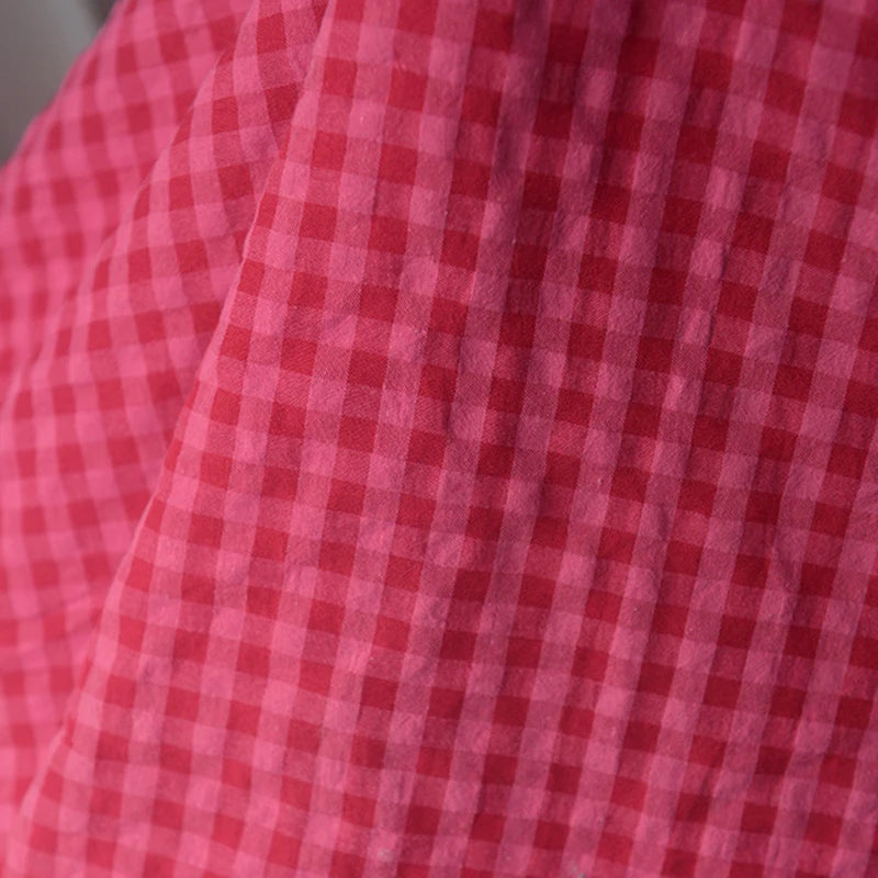 140x50cm Rose Red Bubble Polyester Cotton Plaid Spring DIY Shirt Top Dress Long Skirt Children's Clothing Cardigan Sewing Cloth
