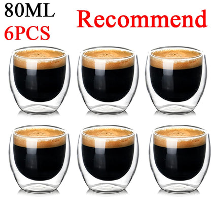 2-6PCS 80ml Double-layer Insulated Glass Cup High Borosilicate Glass Coffee Milk Mug Tea Cup Restaurant Household Drinkware Gift