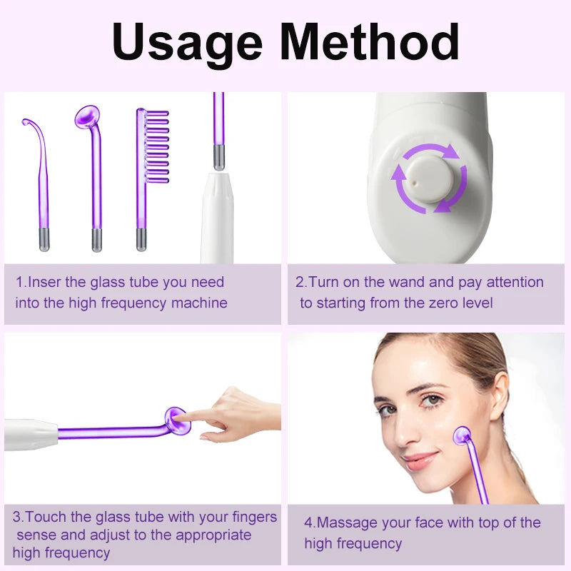 Replace HF Wand Spiral Electrode Glass Tube Argon Violet Ray Neon Acne Skin Care Face Body Massage