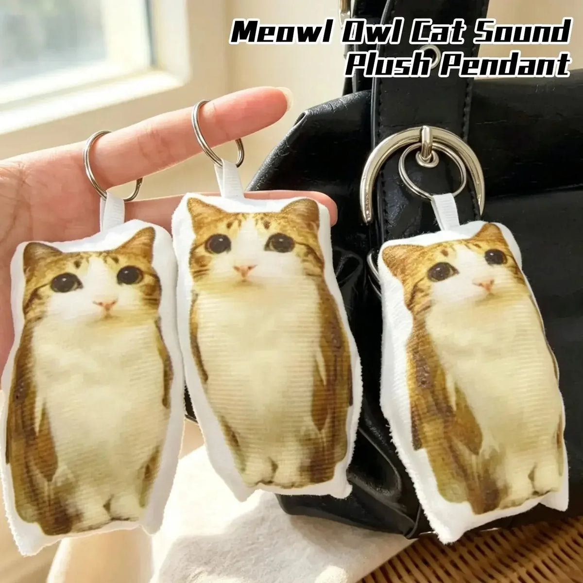 Creative Meowl OMG Cute Cat Plush Keychain Plush Charm with Sound Squeeze Toy Funny Bag Pendant Charm Gift Cute Fidget Toy