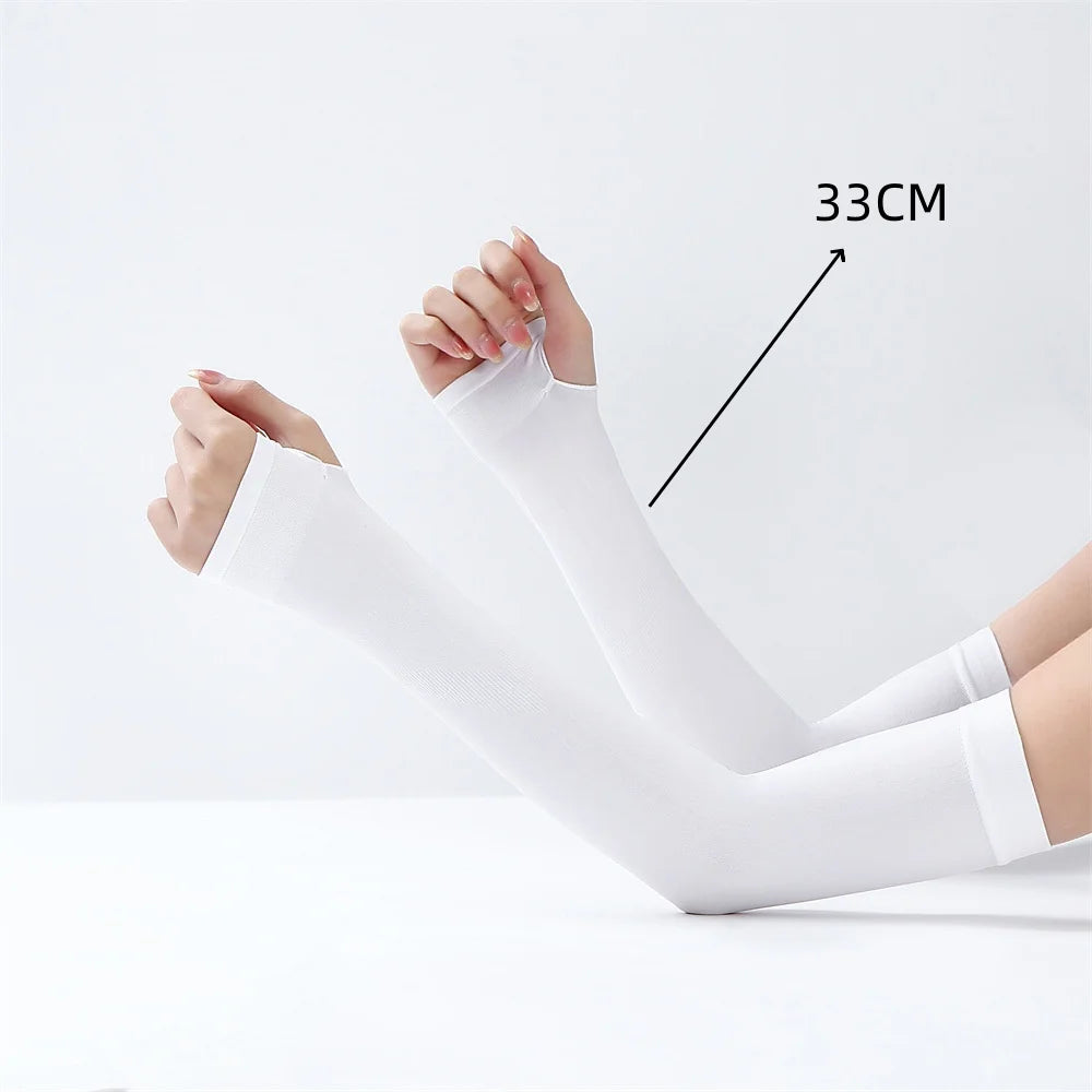 Long Gloves Sun Uv Protection Hand Protector Cover Arm Sleeves Summer Ice Silk Sunscreen Outdoor Arm Warmer Half Finger Sleeves