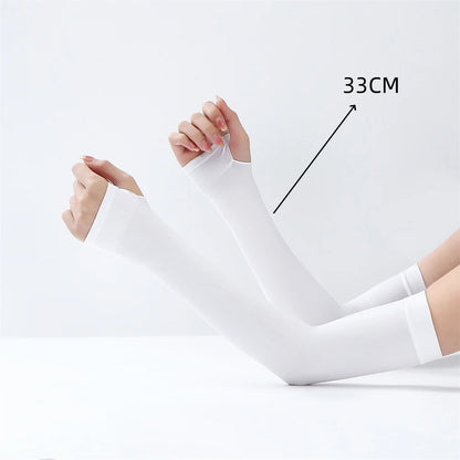 Long Gloves Sun Uv Protection Hand Protector Cover Arm Sleeves Summer Ice Silk Sunscreen Outdoor Arm Warmer Half Finger Sleeves