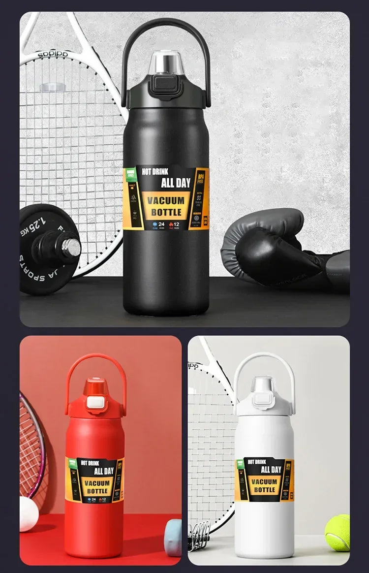 304 Stainless Steel Vacuum Thermos, Portable Outdoor Sports Water Bottle with Straw Cold Hot