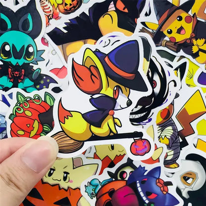 50PCS Kawaii Halloween Anime Pocket Monsters Pikachu Stickers DIY Laptop Luggage Skateboarding Mobile Cartoon Toys Gift Stickers