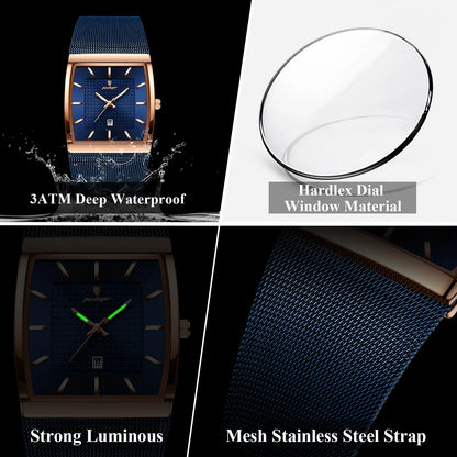POEDAGAR Original Luxury Men's Wristwatch Stainless Steel Mesh Waterproof Luminous Date Man Watch Fashion Quartz Watches For Men