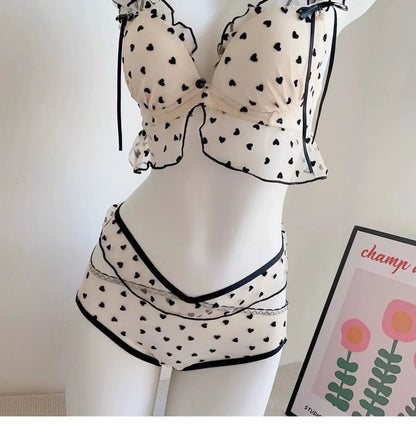 BANERDANNI Simple Light Luxury Love Printed Lace Underwear Set Women's Small Breasts Gather Sexy Pure Desire Sweet Bra Cute Bra