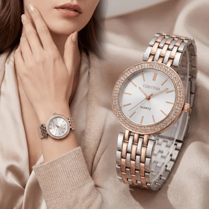 New Women's Watches Luxury Brand Contena Ladies Quartz Watch Full Stainless Steel Female Clock Wristwatches Gift Reloj Mujer