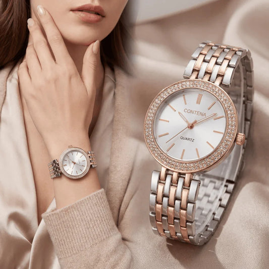 New Women's Watches Luxury Brand Contena Ladies Quartz Watch Full Stainless Steel Female Clock Wristwatches Gift Reloj Mujer
