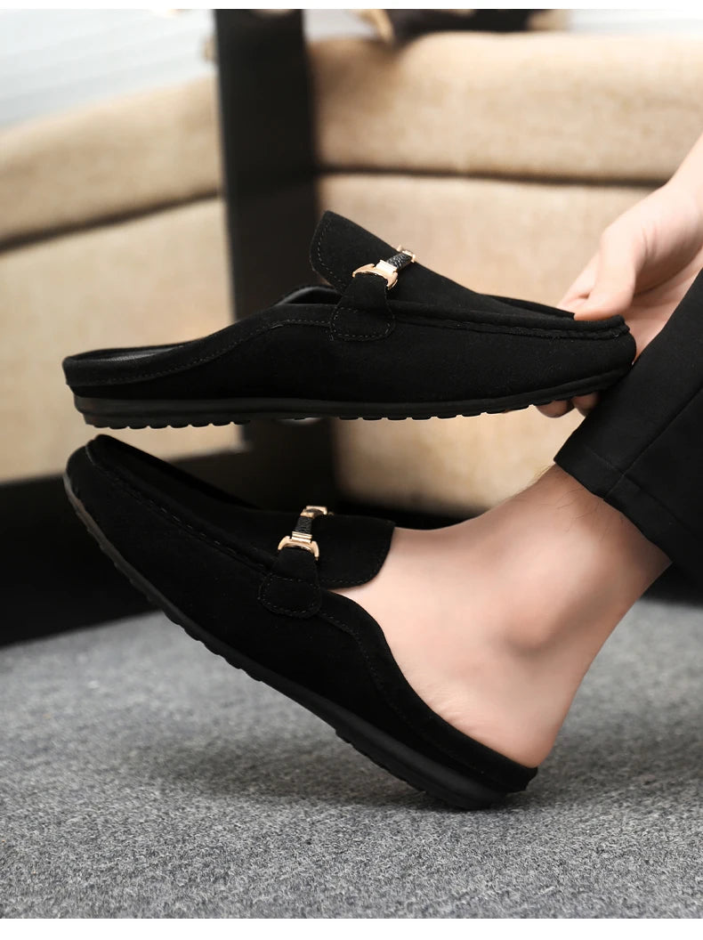 Fashion Red Men's Half Shoes Summer Lightweight Casual Shoes For Men Flat Slippers Comfortable Soft Slip-on Shoes Man Loafers
