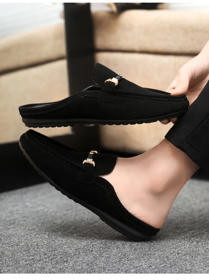 Fashion Red Men's Half Shoes Summer Lightweight Casual Shoes For Men Flat Slippers Comfortable Soft Slip-on Shoes Man Loafers