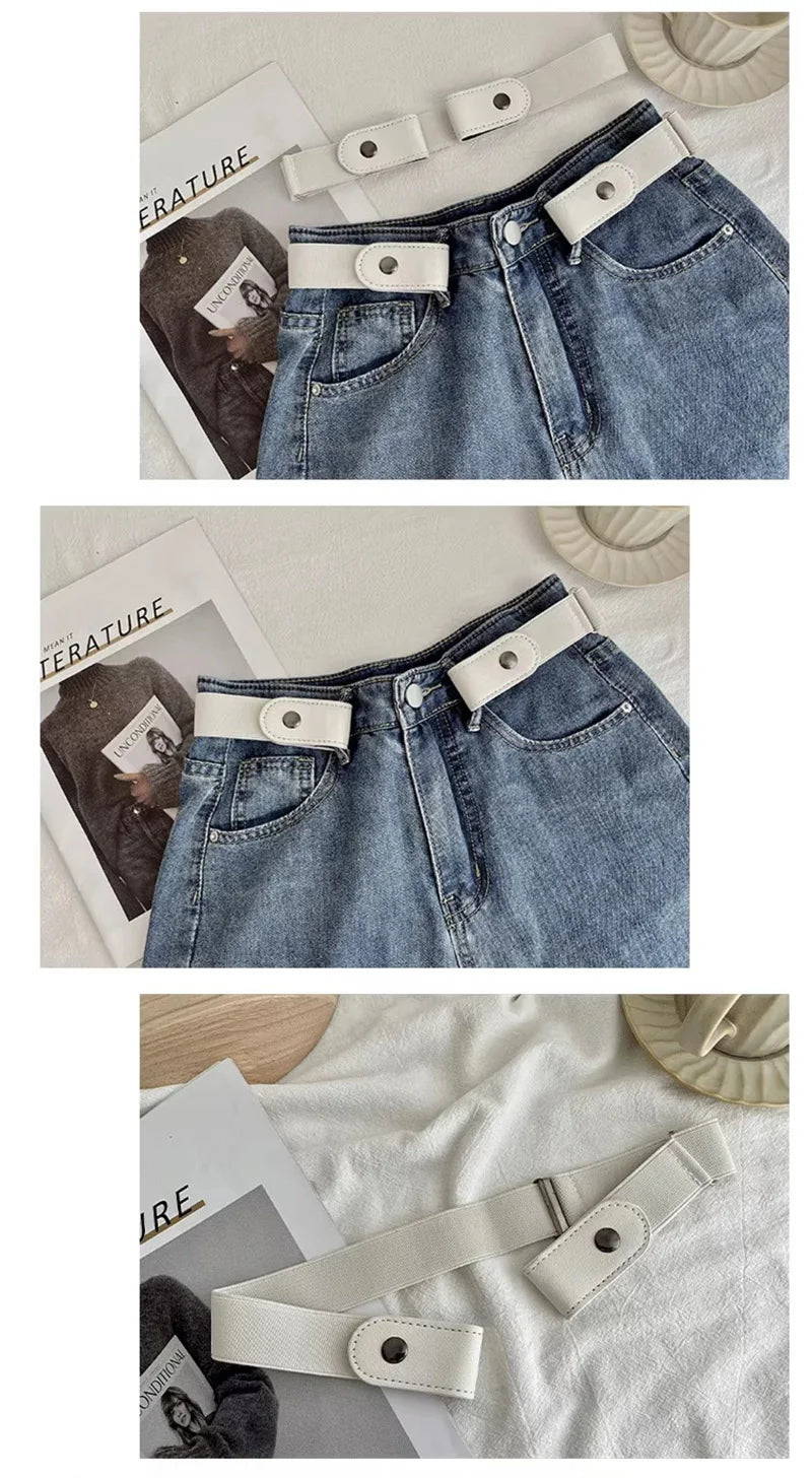 Elastic Adjustable Invisible Waist Belt Canvas Buckle-free Belt For Women Men No Buckle Easy Wear For Jeans Pants Dress