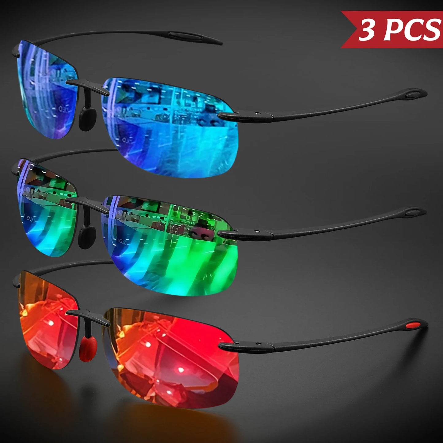 3PCS Ultra Light 11g TR90 Frameless Polarized Sunglasses - Flexible & Comfort Fit, Square Shape for Driving, Fishing, Outdoor