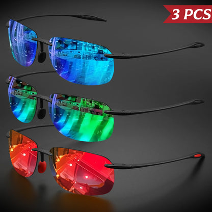 3PCS Ultra Light 11g TR90 Frameless Polarized Sunglasses - Flexible & Comfort Fit, Square Shape for Driving, Fishing, Outdoor