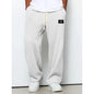 Men Waffle Knit Wide Leg Pants Elastic Drawstring Casual Trousers Loose Streetwear Workout Jogger PantsS-4XL