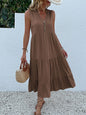 Casual Summer Midi Dress Women Sleeveless Tank V Neck Buttons Ruffle Loose Dresses Beach Soild Sundress Fashion