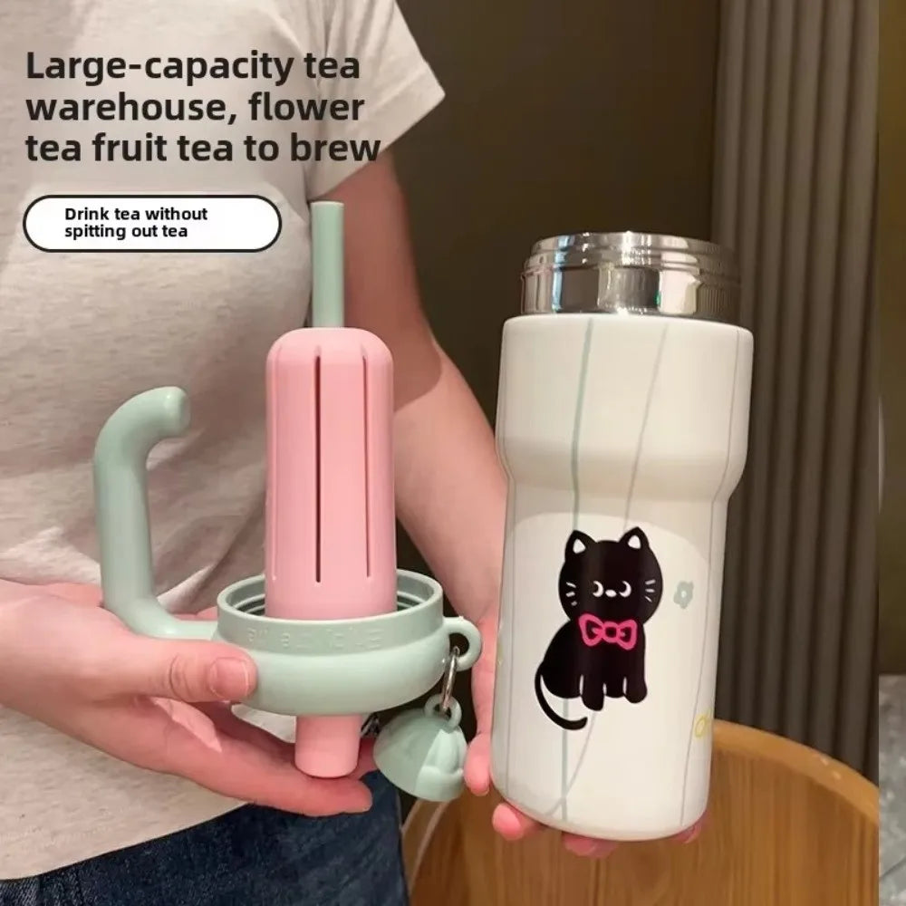 Fashion High Aesthetic Students Straw Mug 316 Stainless Steel 600ML Iced Cup Large Capacity Insulated Thermal Cup Men And Women